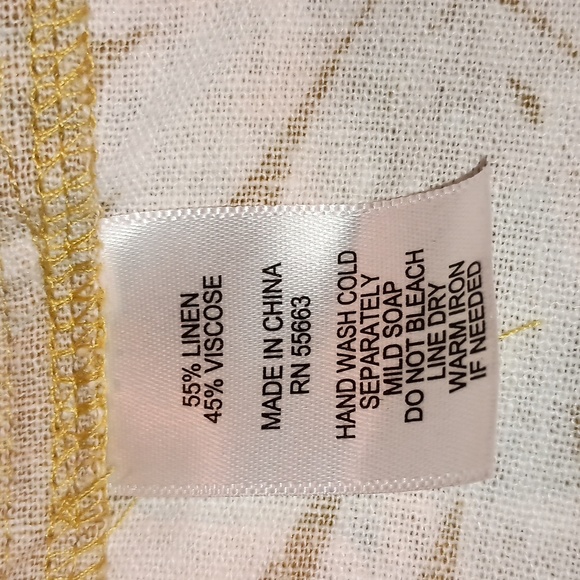 Cynthia Rowley tropical mustard dress with white flowers. Large. Linen&v… - Picture 6 of 6